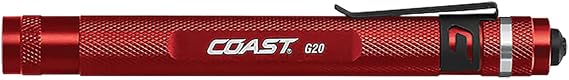 COAST G20 Inspection Beam LED Penlight with Adjustable Pocket Clip and Consistent Edge-To-Edge Brightness, Red, 54 lumens