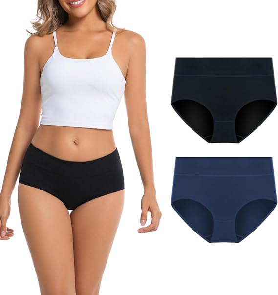 Women's Cotton Underwear Mid Waisted Brief Style Underpant (2 Pack)