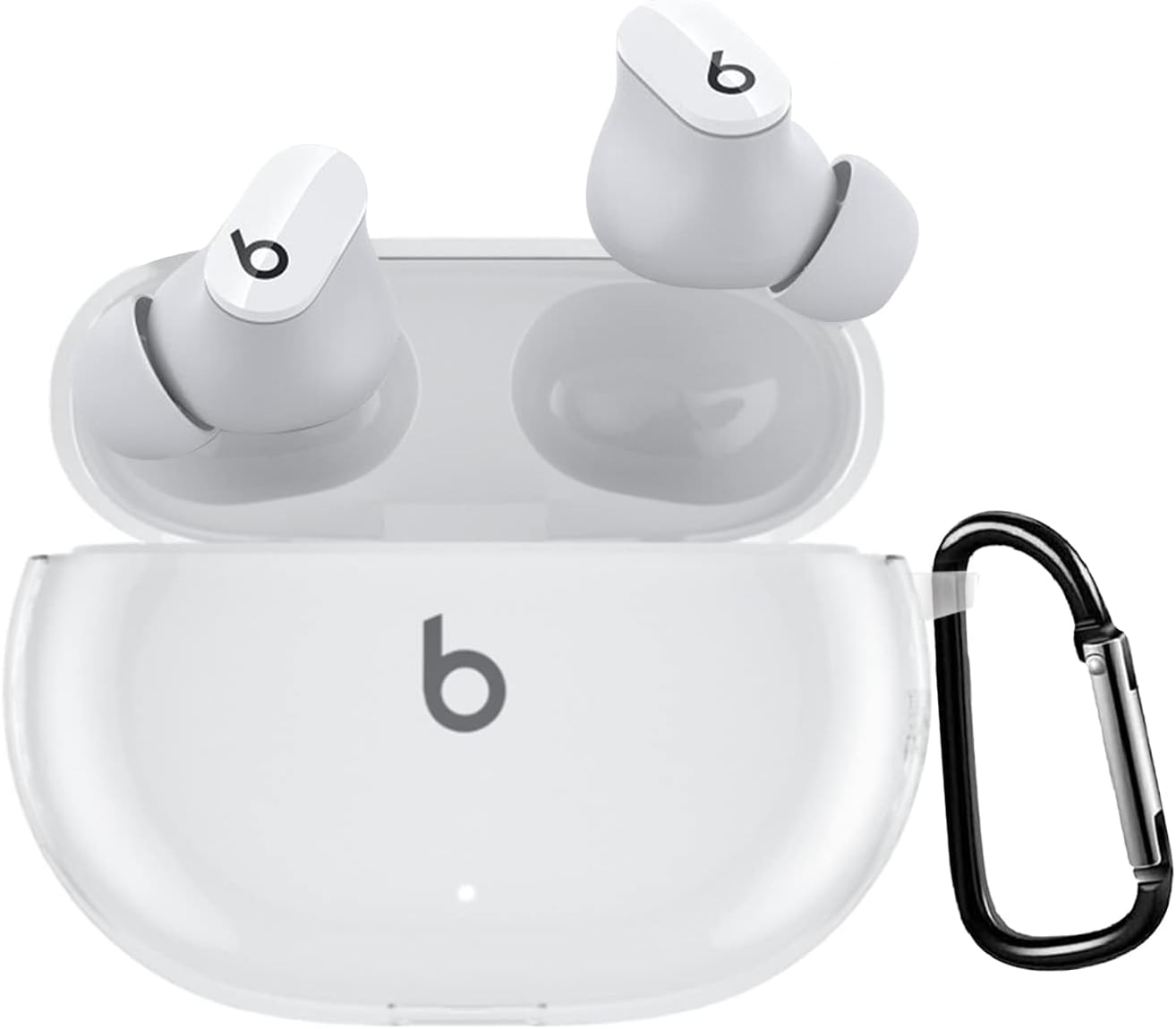 Compatible Beats Studio Buds Case, Clear Case, Rechargeable, Shockproof, Waterproof, Dustproof, Waterproof, Carabiner Included, Anti-Lost, Protective Cover for Beats Studio Buds Clear