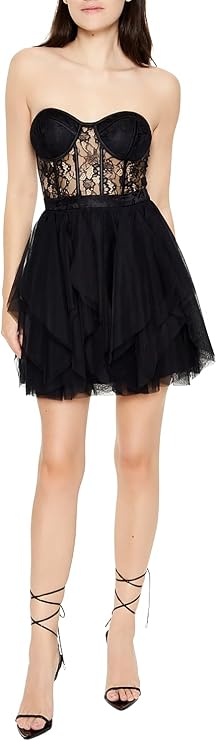 Forever 21 Women's Lace & Tulle Bustier Mini Dress