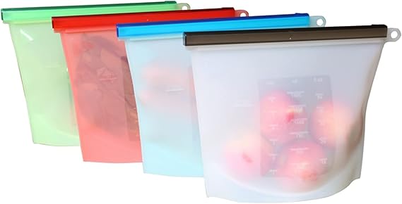 Reusable Zip Bags Silicone Storage Bags, 4Pack 50oz BPA Free Leakproof Reusable Ziplock Silicone Containers for Sandwich Snack Freezer Gallon Food Storage Bags (L-Color)