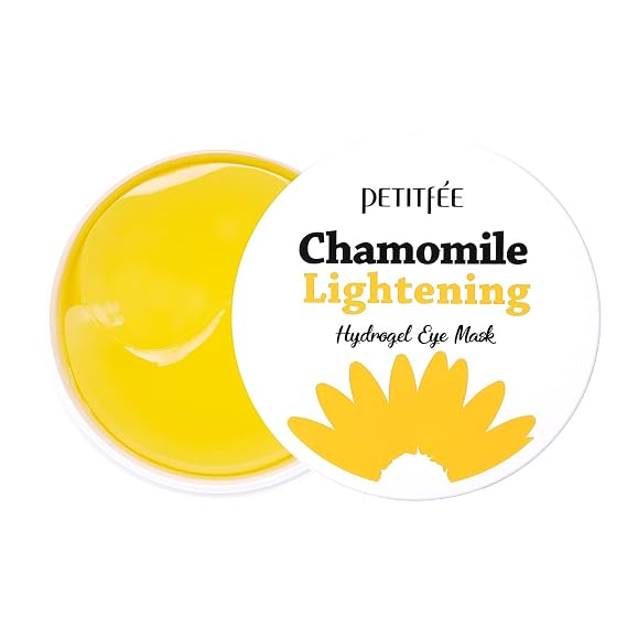 Petitfee Chamomile Brightening Hydrogel Eye Mask 60ea (30pairs) - Revitalizing Eye Patch with Chamomile, Yuzu, Pumpkin, Vitamin Tree, Brightens Under Eyes, Cooling, Moisturizing, Soothing Eye Care