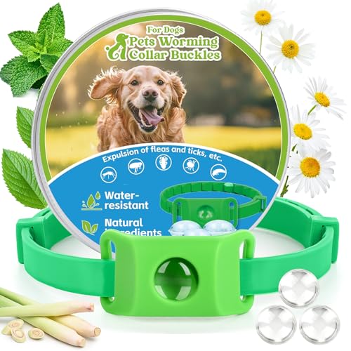 Natural Flea and Tick Collar  Pendant for Dogs Waterproof, Adjustable Fit, 8 Months Protection, 3 Refills Included