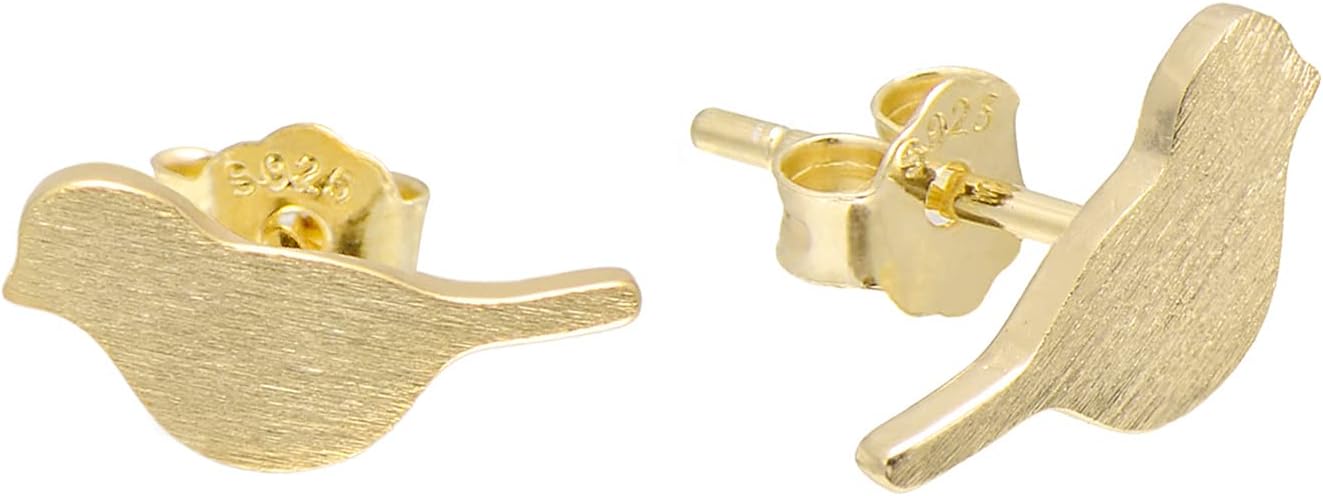 Paialco S925 Sterling Silver Dainty Stud Earrings for Girls Women, Cute Bird, Rose Gold Plating