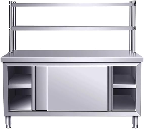 Steel Table with Cabinet,Kitchen Work Table with Storage,Stainless Steel Sliding Door Work,Commercial Kitchen Restaurant Prep Heavy Duty Workbench W/Cabinet, for Home, Restaurant