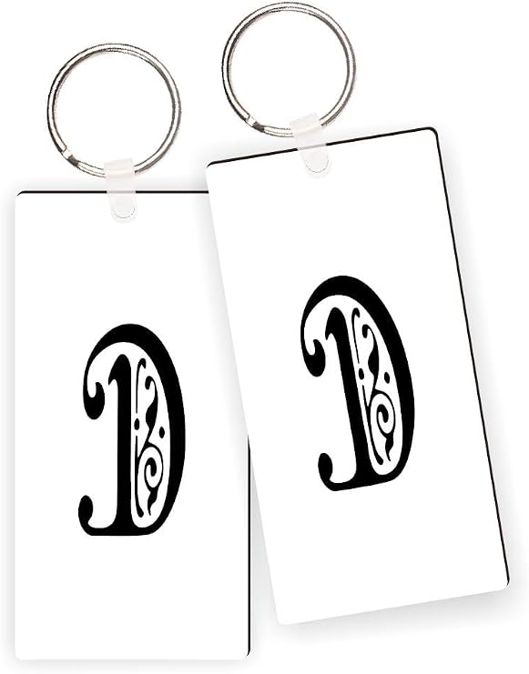 Letter A Monogram Keychains Fancy Script Initial Keyring Masonite with Stylish Nickle Split Ring