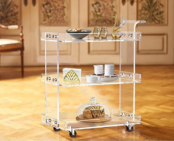 ONELUX 2319 Clear Acrylic Storage Rolling Cart,Mobile Bar Cart