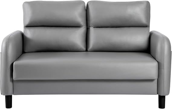 Modern Sofa 140cm,2 Seater Loveseat Comfy Sofa with Extra Deep Seat with 2 Bolster Pillows & Wooden Legs,Fabric Couches for Living Room, Office/Bedroom,Apartment,Grey