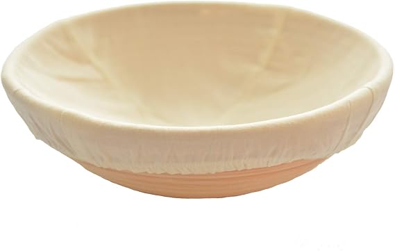 10 Inch Round Banneton Bread Proofing Basket with Liner Home Bakers | Natural rattan banneton basket with liner for home bakers. Shapes sourdough dough for artisan bread with a crisp rustic crust