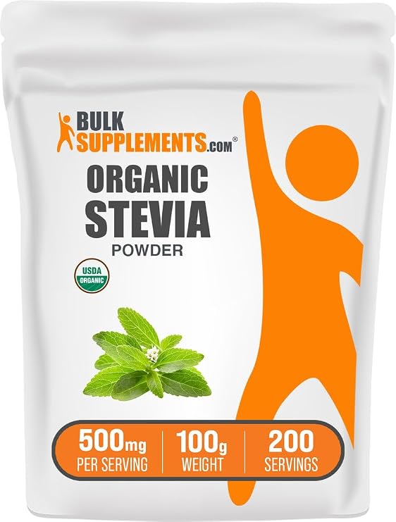 Organic Stevia Powder - Pure Sweetener, Sourced from Stevia Leaves, Herbal Supplement - Vegan & Gluten Free, 500mg per Serving, 100g (3.5 oz) (Pack of 1)