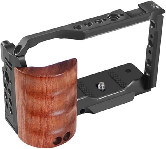 Camera Cage with Wood Handle for Sony Alpha ZV-E10, Aluminum Video Rig (ZVE10-CAGE)