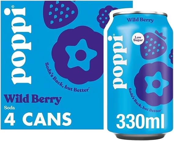 Sparkling Prebiotic Soda Variety Pack, 4 x 330ml Cans, Low Sugar, Natural Flavours,Gut-Friendly Fizzy Beverage (Poppi Wild Berry Soda Cans 4x330ml)
