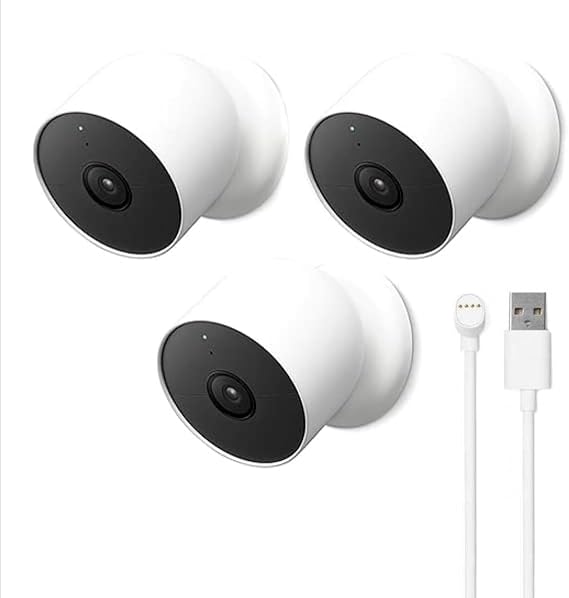 Google Nest Cam Outdoor or Indoor/Battery - 2nd Generation (3 Pack) + Extra Replacement Cable (GA02077-US + GA02279-US)