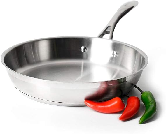 ProCook Professional Stainless Steel Uncoated Frying Pan - 28cm - Large Induction Pan with Heat-Resistant Handle