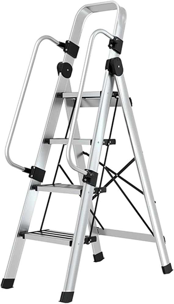 Household Stepladders Ladder Household Folding Telescopic Aluminum Alloy Herringbone Ladder Thickened Indoor Multi-functional Anti-slip Pedal Escalator Folding Stepladder  Color : B-4 Step Ladder