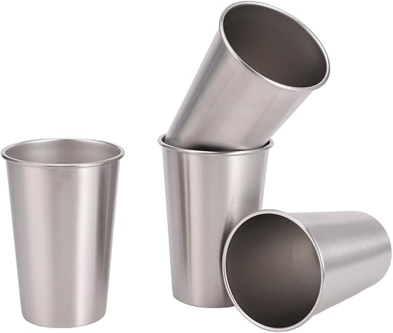 16 oz,4Pack Stainless Steel Pint Cups,Stainless Steel Cup,Pint Cup Tumbler, water Tumbler,Stackable,Reusable (Stainless Steel Natural Color)