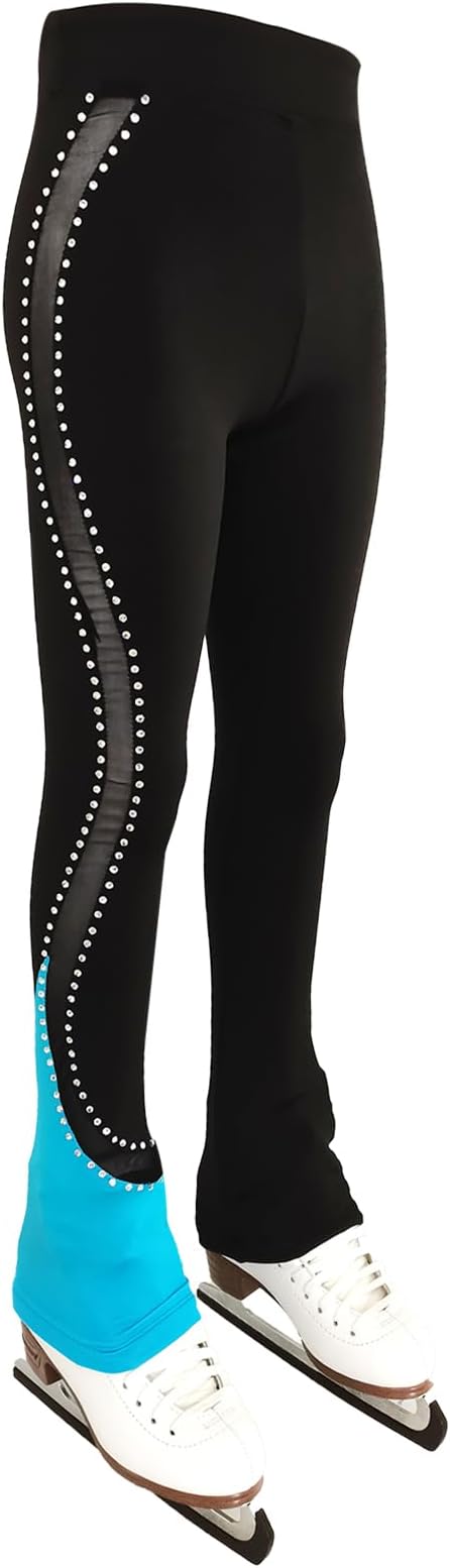 LIUHUO Ice Skating Pants Girls Women Stretchy Mesh Figure Skating Trousers Rhinestones Leggings