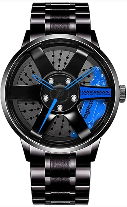Wheel Watch, Stainless Steel With Japanese Quartz Movement, Waterproof Sports Wrist Watch With Rim Hub Design for Men/Car Enthusiast