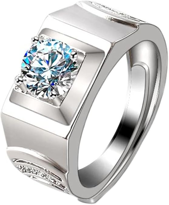 Engagement Rings White Gold, 9K/14K/18K Men Promise Wedding Wide Ring 4 Prong Round 1ct Lab Created Diamond