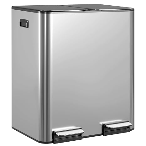 PayLessHere 16G (2x8G) Trash Can with Lid | Silver | Removable Inner Bucket