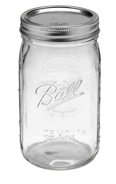 Ball Mason Jar, Glass Canning Container with Silver Lid, Food Storage and Preserving Jar, Pickling Juice Jam and Jelly Making, Wide Mouth, 32 Ounce (Pack of 1)