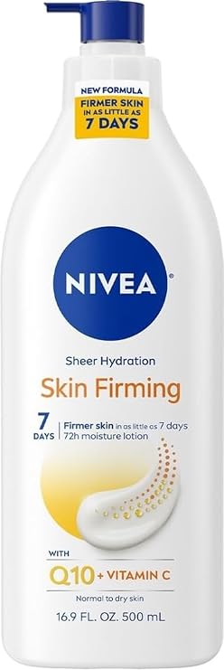 NIVEA Sheer Hydration Skin Firming Body Lotion, Q10 & Vitamin C, 16.9 Fl Oz