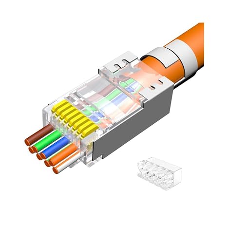 50 Pcs Cat7 RJ45 Pass Through Connectors, C7 Pass Through Plugs, Cat7 2-Piece Metal Shielded RJ45 Ends FTP 8P8C Modular Network Plug Connector