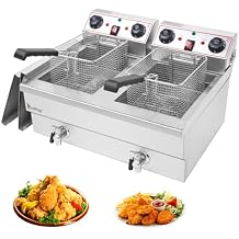 25QT/23.6L Commercial Deep Fryer with Basket and Lid, 3400W Electric Fryer with Adjustable Temperature & Timer, Stainless Steel Countertop Oil Fryers for French Fries, Onion Rings, Donuts