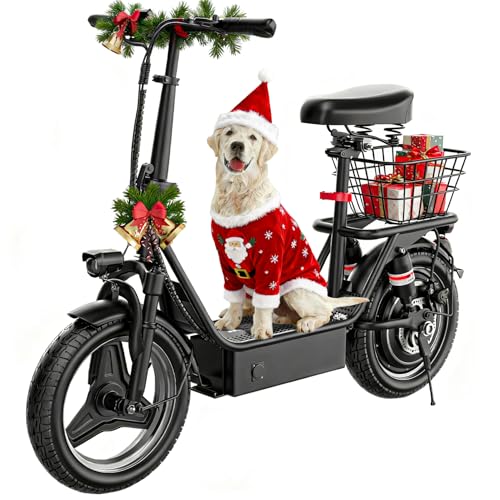 ASKGO Electric Scooter Adults, 1000W Peak Motor, 25 MPH, 35 Miles of Range Electric Scooter with Seat, Dual Suspension, 14 Foldable Escooter with Large Storage Basket for Commute & Campus