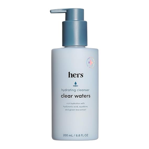 hers Clear Waters Facial Cleanser - Hyaluronic Acid, Squalane, Green Tea Extract - Hydrating Face Wash for All Skin Types - pH Balanced & Paraben-Free - 6.8 Fl Oz