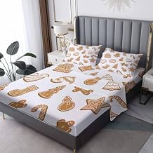 Kids Christmas Gingerbread Candy Cane Sheets Split King for Adjustable Bed, Children Sheet Set, Holiday Bedding Bedroom Decor, Microfiber Deep Pocket 2 Fitted Sheets & Flat Sheet & 2 Pillowcases