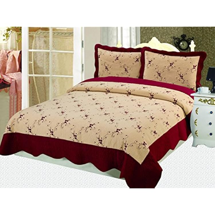 Fine Embroidery 3 Pcs Cotton Quilt Set