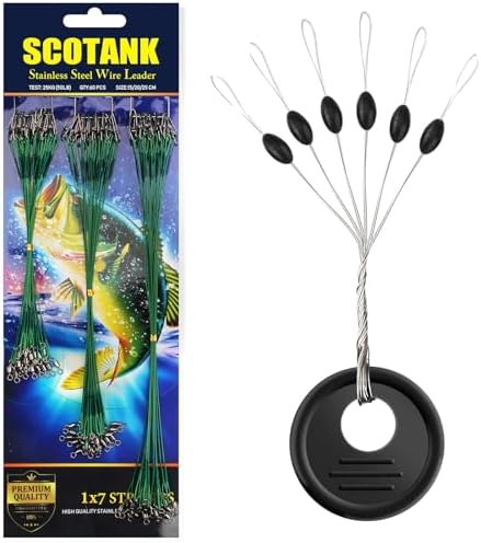 60 Pcs Fishing Leaders (Test 50 Lbs) and Fishing Rubber Bobber Peg Sinker Stopper-Small