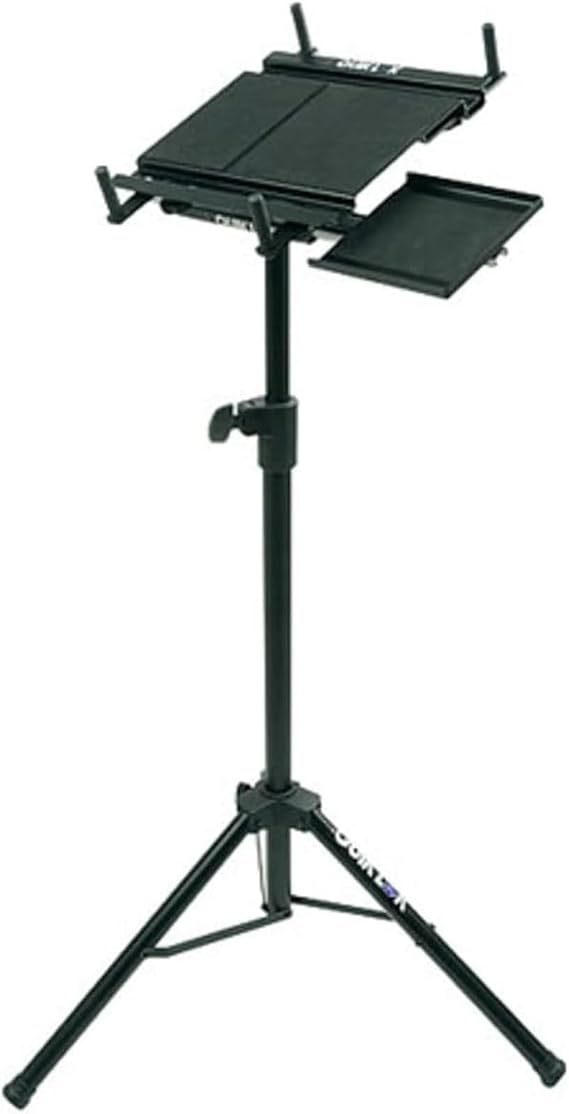 QUIK LOK - LPH003 Tripod Laptop Stand - Heavy Duty Adjustable Steel Projector Stand with Pull-Out Tray and Folding Tripod Base, Portable Floor Mount Holder for Musicians, DJs, and Presenters, Black