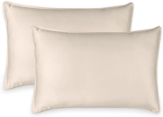 Queen Pillowcases by Pure Bamboo, Genuine 100% Organic Viscose Derived from Bamboo, Luxuriously Soft & Cooling, Double Stitching, Envelope Closure (2 Queen Pillowcases, Creme)