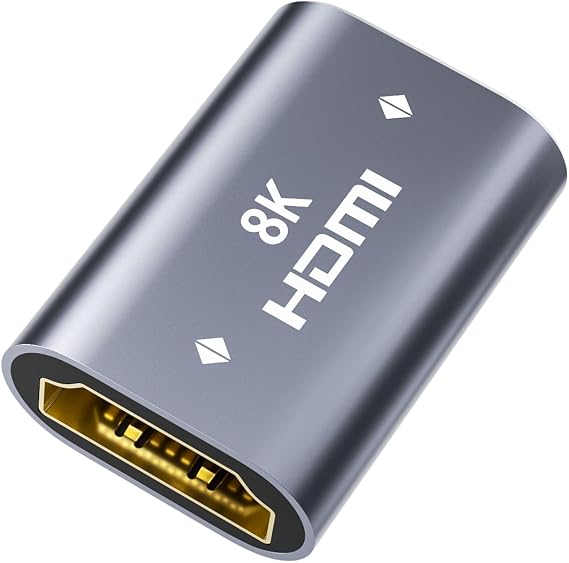 HDMI Female to Female Adapter 8K, HDMI Coupler 8K, Silver, 1 Pack | HDMI 2.1, Aluminum Connector, Supports 8K@60Hz / 4K@120Hz, Compatible with HDTV, TV Stick, Monitor, Projector, Gaming Console