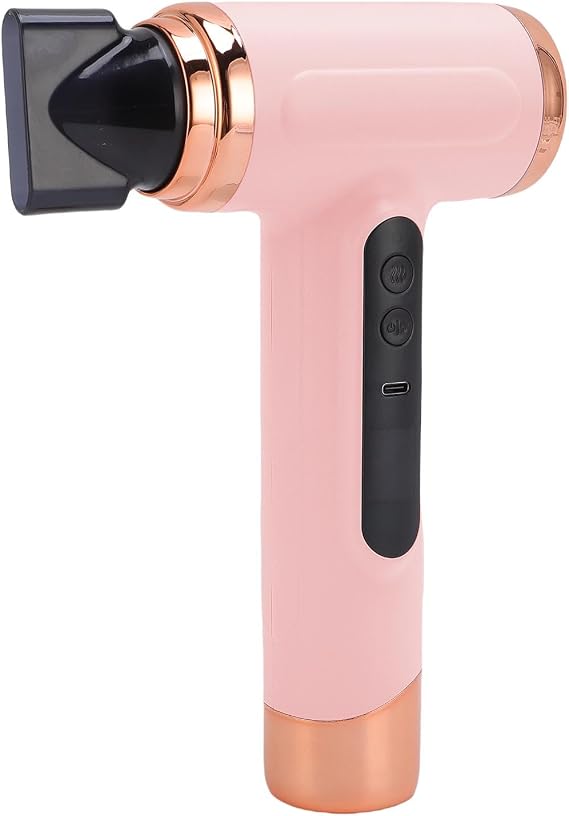 Cordless Hair Dryer, 200W Powerful Fast Drying with 30000 RPM Motor, 3 Heat Settings, Blue Light Ionic Technology, 360 Rotating Nozzle, for Home Travel Styling (Pink)