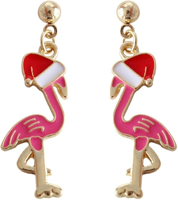 Pink Flamingo Earrings,Cute Gold Plated Flamingo Bird Earrings Jewelry for Women Christmas Gifts
