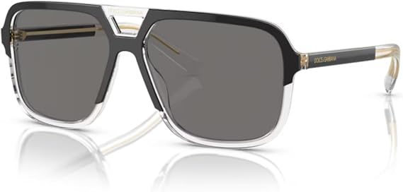 Dolce&Gabbana DG4354 501/81 58MM Top Black on Crystal/Dark Grey Polarized Square Sunglasses for Men +Bundle with Accessory Eyewear Kit