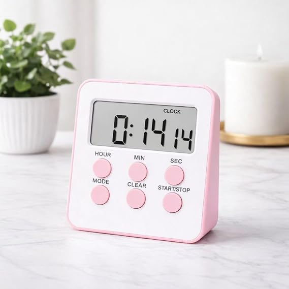 MR Alarmlı Dijital Öğrenci Sınav Masa Kronometresi – 24 Saat Geri Sayım Timer, 2 Kademeli Alarm, LCD Ekranlı (PEMBE)