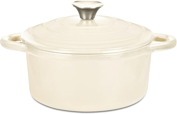 Hamilton Beach 3-Quart Enameled Cast Iron Dutch Oven Pot with Lid, Cream