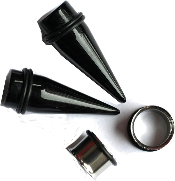 2 Pairs 1g- 1 inch Black Tapers and 316l Steel Tunnels Ear Stretching Kit
