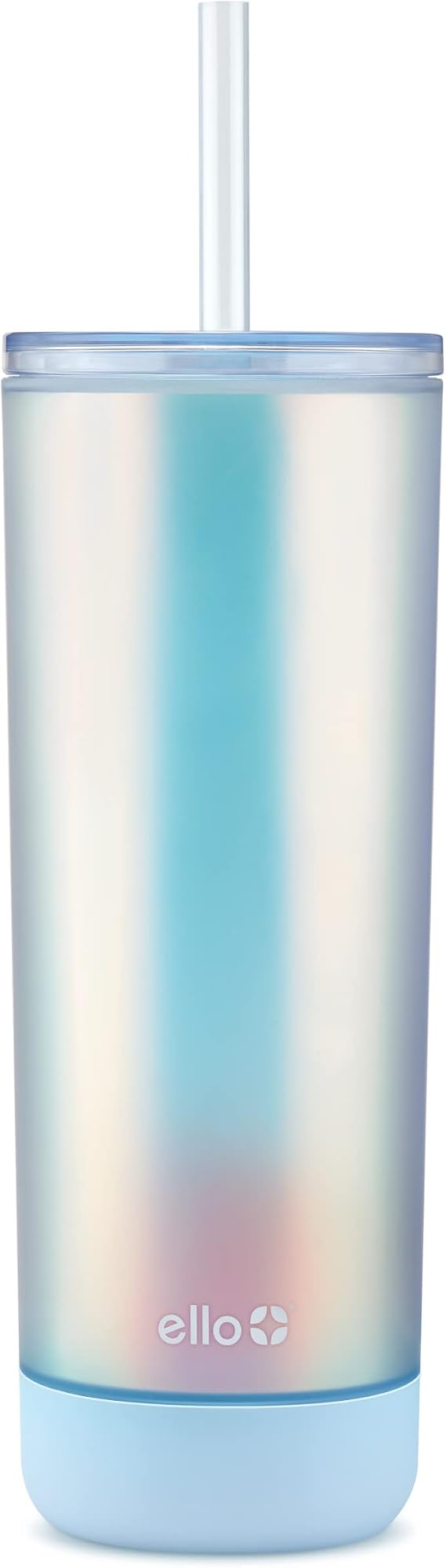 Ello Monterey 24oz Plastic Tumbler with Straw and Built-in Silicone Coaster, Premium Double Walled Insulation, Reusable Cup Perfect for Iced Coffee, BPA Free, Blue