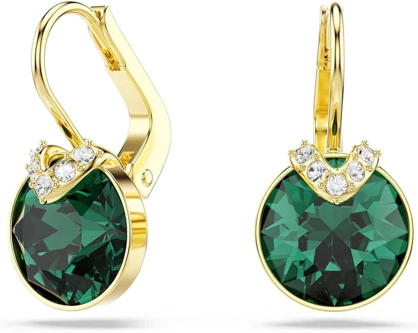Swarovski Bella V drop earrings, Round cut, Green, Gold-tone finish