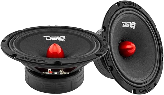 DS18 2X PRO-GM8.4B Loudspeaker - 8", Midrange, Red Aluminum Bullet, 580W Max, 4 Ohms,1.5" Kapton VC Premium Quality Audio Door Speakers for Car or Truck Stereo Sound System (2 Speakers)