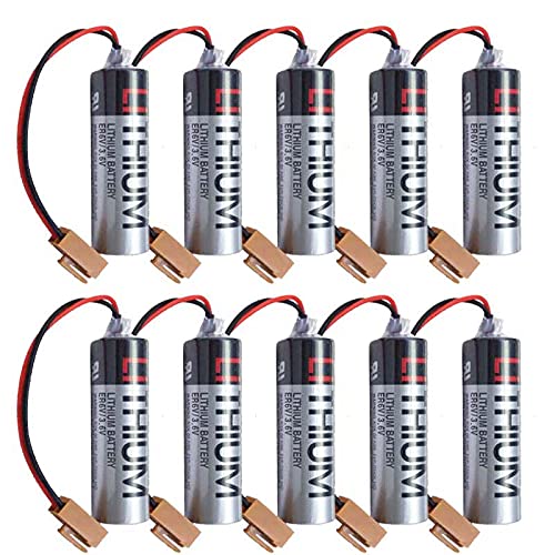 SHENYANG 10 Pack 3.6V ER6V 2400mAh Battery for Toshiba ER6VC119A ER6VC119B PLC Battery M64 System with Brown Plug