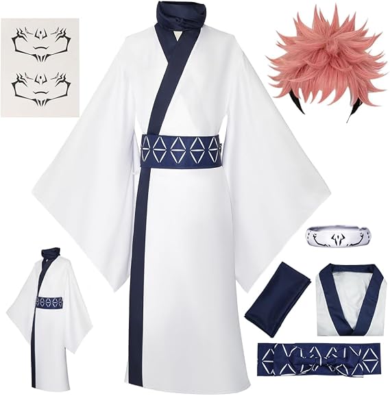 Ryomen Sukuna Cosplay Costume Sukuna Kimono Tattoo Sticker Outfit with Wig
