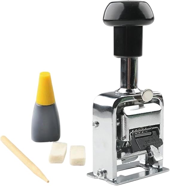 Automatic Numbering Machine Auto Number Stamp Numerator Machine Jump Numberer Self Stamping Seal with Iron Casing and Rubber Handle Suitable for Schoo