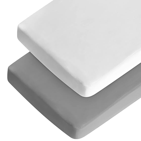Crib Sheets Boy Girl, 2 Pack Fitted Baby Crib Sheet, Grey & White