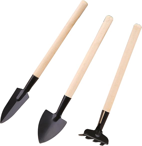 3PCS Non-Slip Miniature Planting Tools Convenient Portable Garden Hand Tools Kit Smooth Wooden Plant Shovel Rake for Houseplant Growing